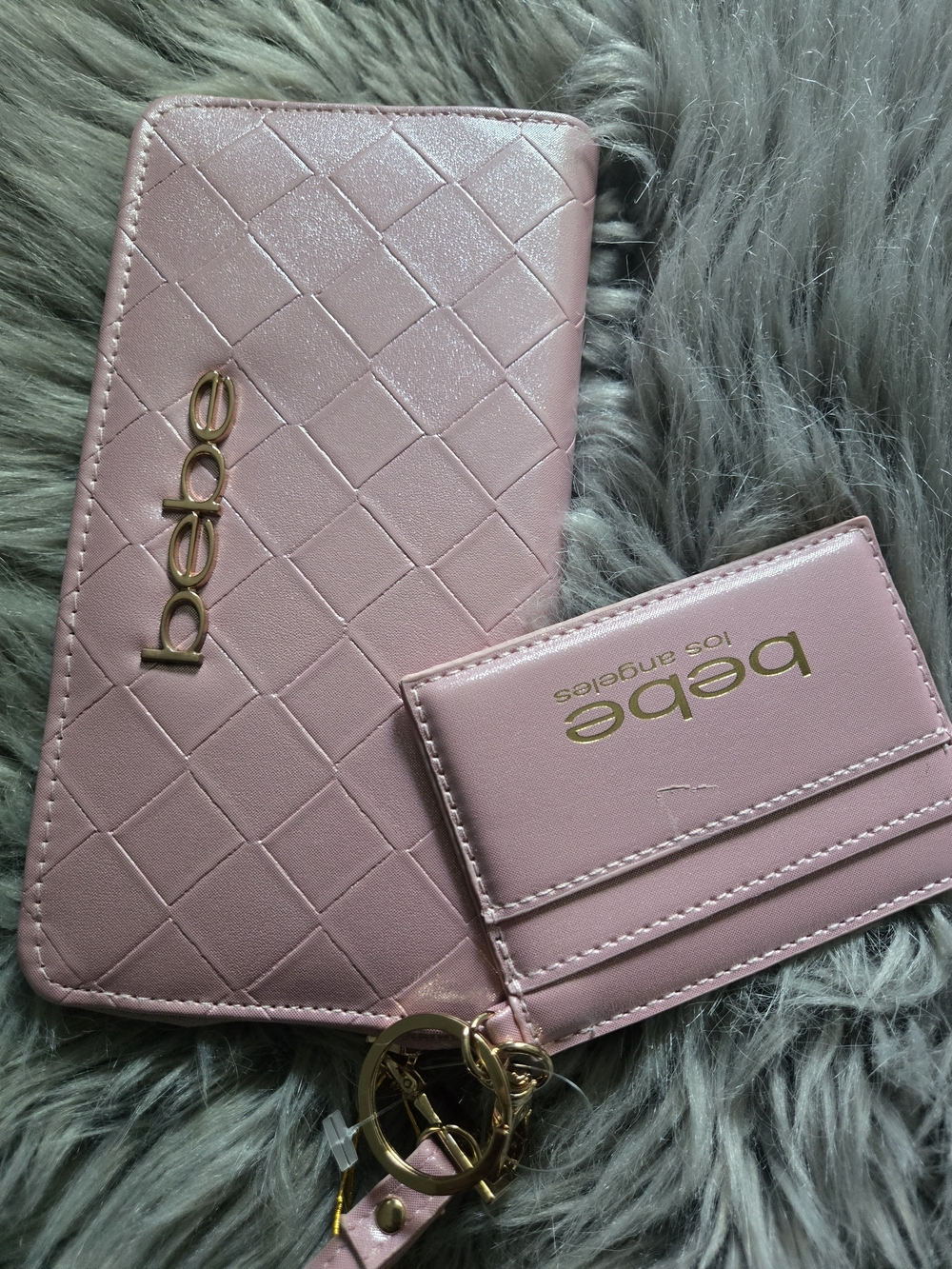bebe Women's Pink Quilted Wallet and Card Holder Set